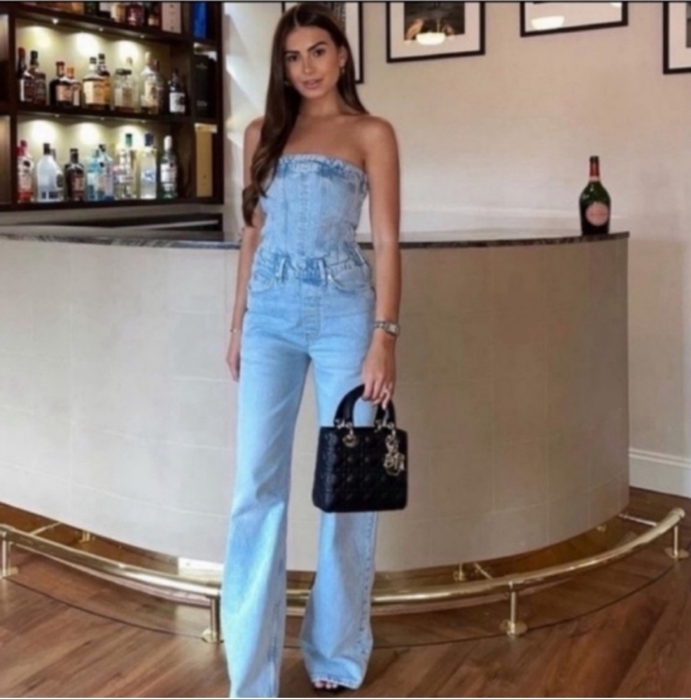 Zara Light Blue Denim Jumpsuit